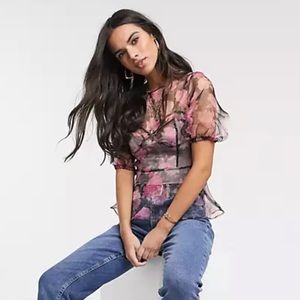 Sheer Floral Peplum Top